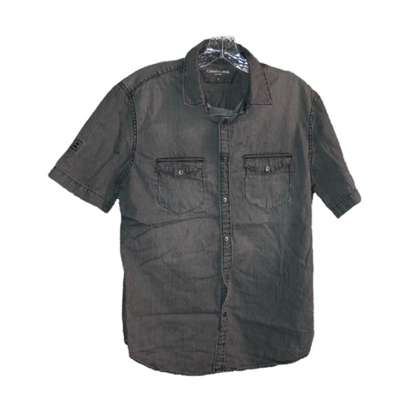Calvin Klein Jeans Men Medium Button Short Sleeve Shirt in Black Rinse | Y2K - Picture 1 of 11